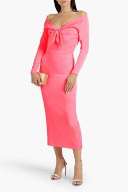 Alex Perry Peyton Pink Off Shoulder Satin Crepe Midi Dress 10